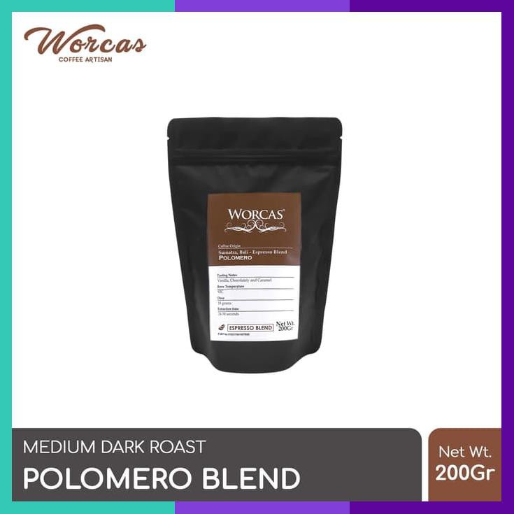 

Kopi Polomero Espresso Blend 200 Gram Biji/Bubuk Worcas Coffee Kopi Biji