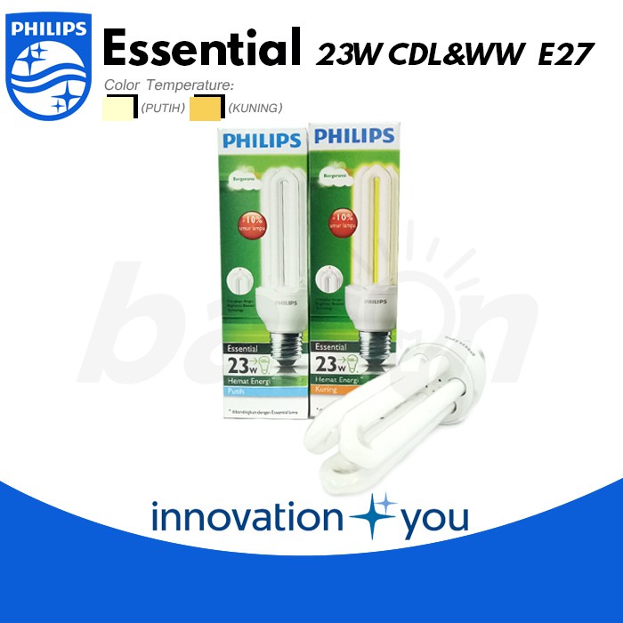 PHILIPS ESSENTIAL 23W E27 | Lampu Hemat Energi | Putih atau Kuning