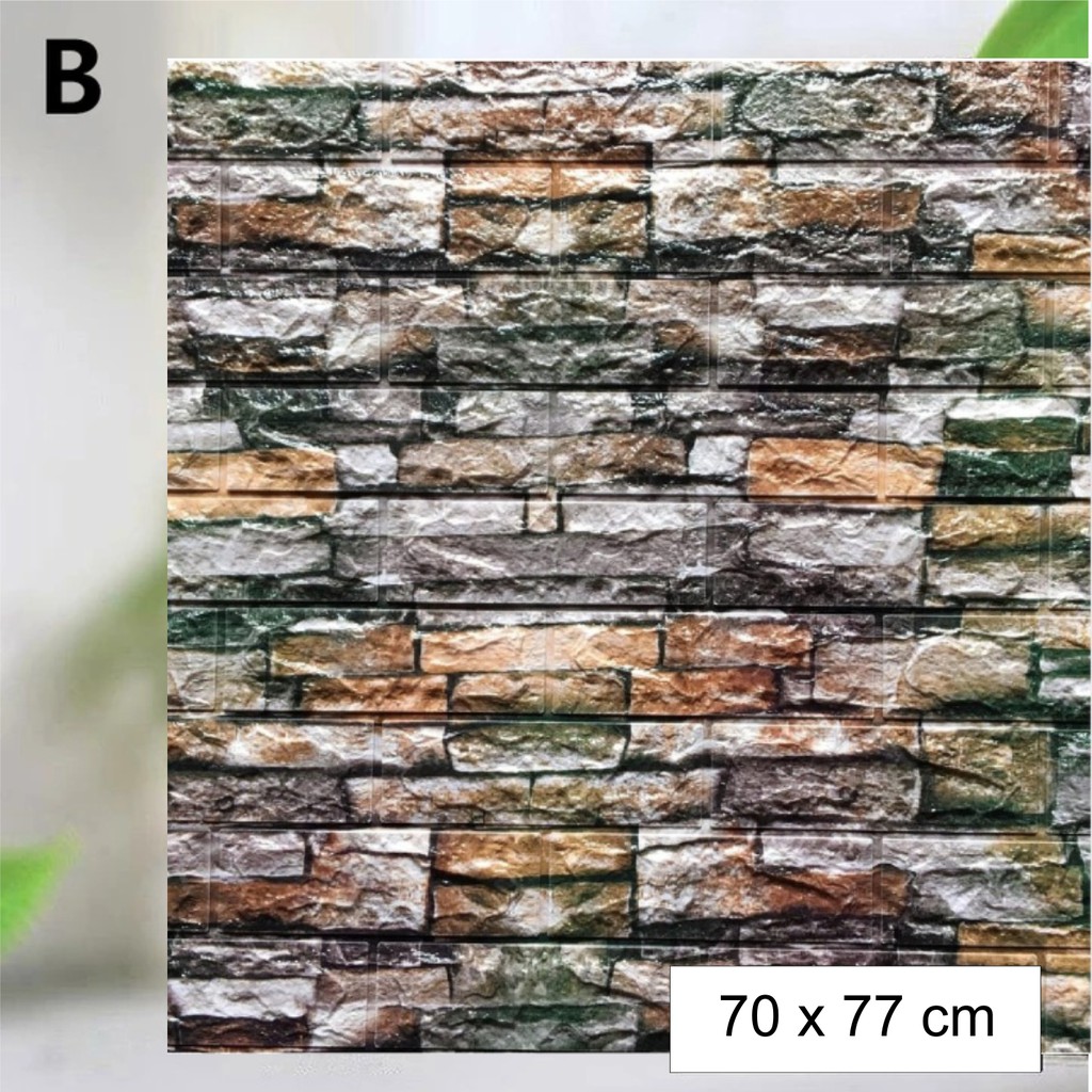 Wallpaper dinding 3D foam motif batu alam limeted edition 70x77cm tebal-hitam retro