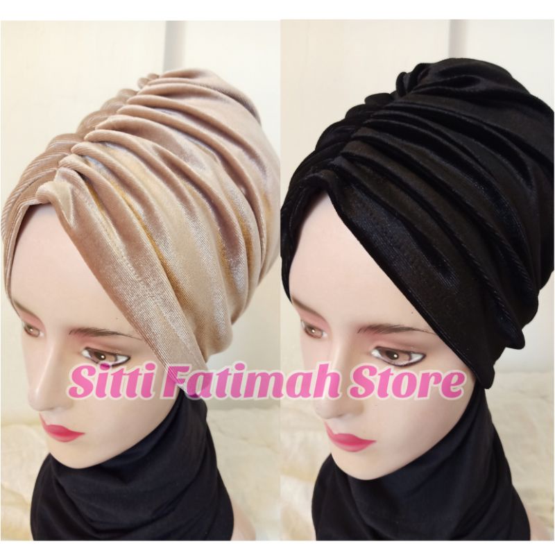 Turban instan beludru polos Turban dewasa turban pesta