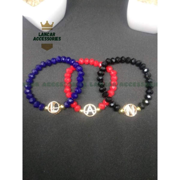 COD✅ Gelang Nama Inisial Huruf Dewasa Dan Anak Gelang Batu Ceko 8mm