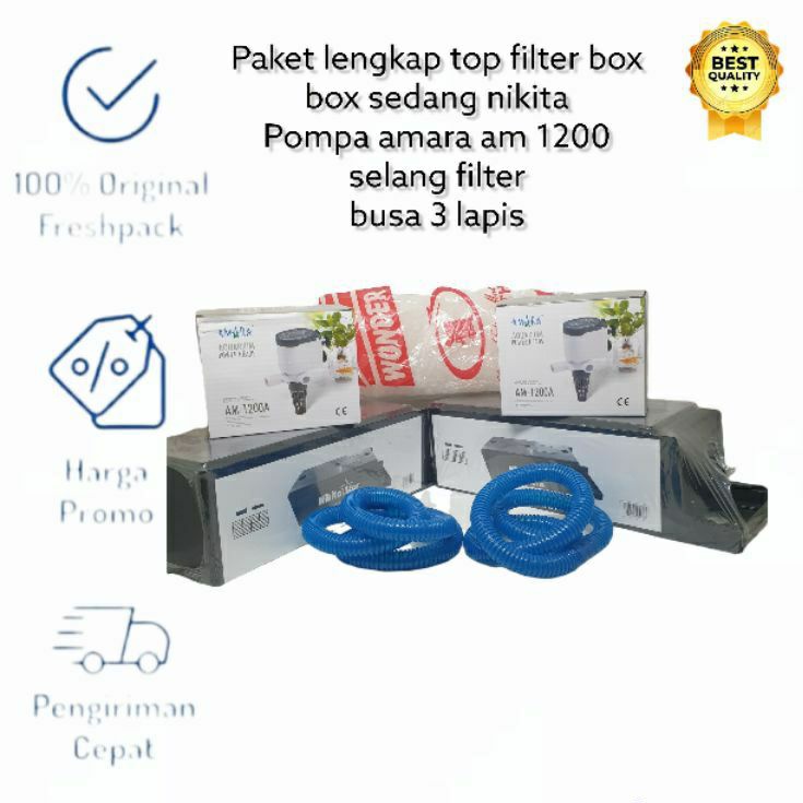 PAKET MURAH POMPA PEMBERSIH AQUARIUM AM-1200A PLUS BOX TOP FILTER 3 IN 1