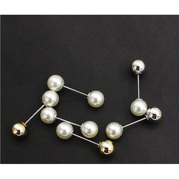 Grosir- F488 Pin Tusuk Mutiara Double Korea / Bros Pearl Pin Brooch / Peniti Jilbab Jarum Pentul