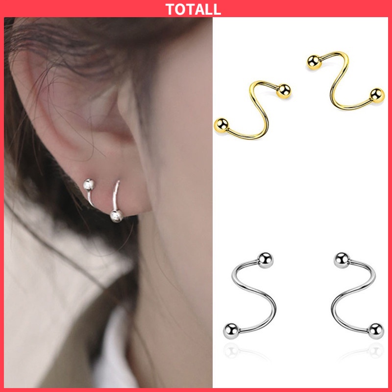 1 Pasang Anting-Anting Sederhana Baru Kepribadian Wanita Minoritas Double Spiral Ear Studs Sri