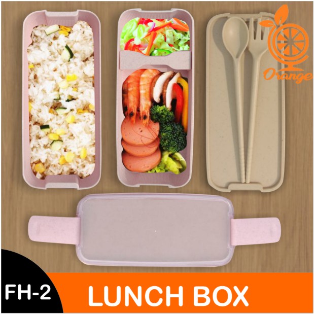 Lunch Box Kotak Makan 2 Susun Lunch Box Anti Tumpah tempat Bekal Makanan Anak Free Sendok &amp; Garpu