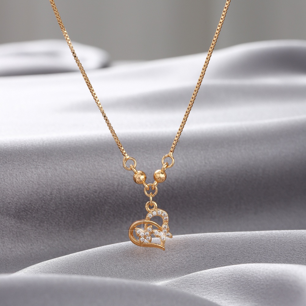 Kalung Titanium Wanita Grosir Murah Kalung Model Batu Permata Berlapis Rose Gold D031