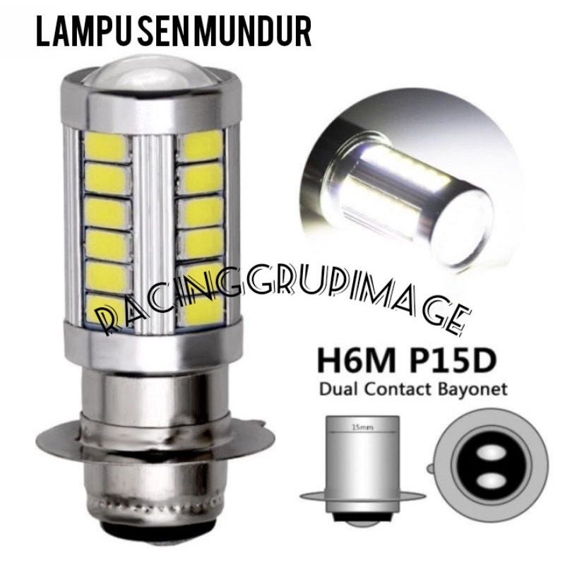 Lampu Sein Sen Mundur LED H6M Monster 1156 BA15S Bayonet 1 kaki 33 led mata - Putih Mobil 33LED