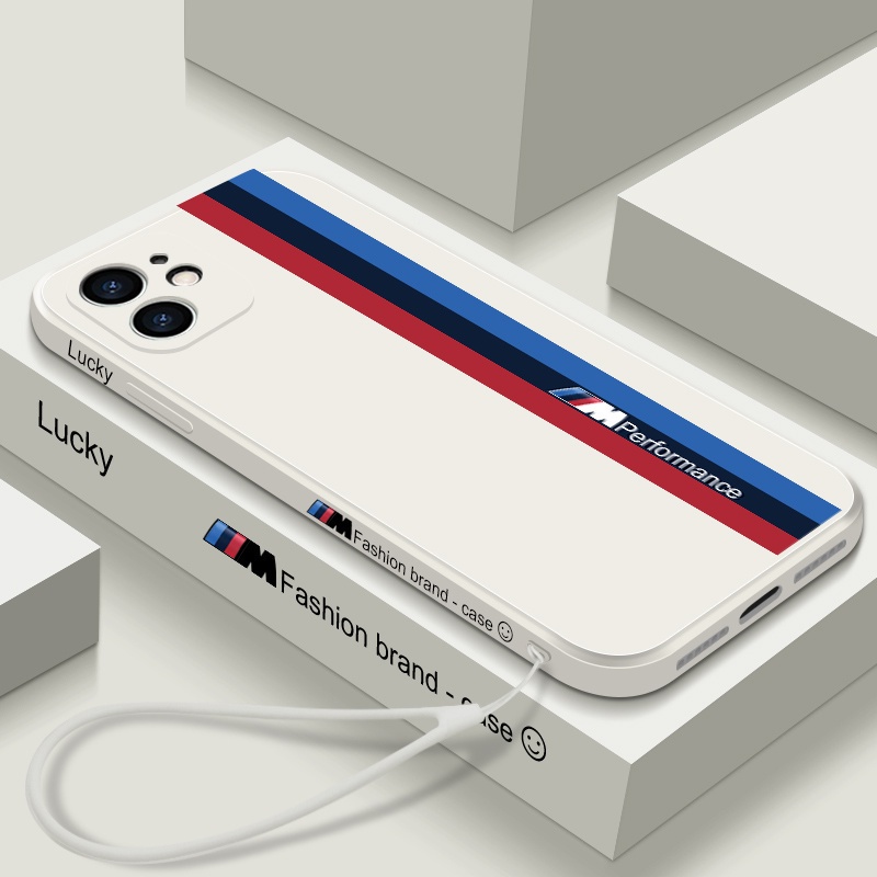 BMW Hand strap + liquid case iPhone 12 pro max 11 pro max Xs max XR 7/8/se2020 7plus/8plus all-inclusive soft shell casing iphone-white