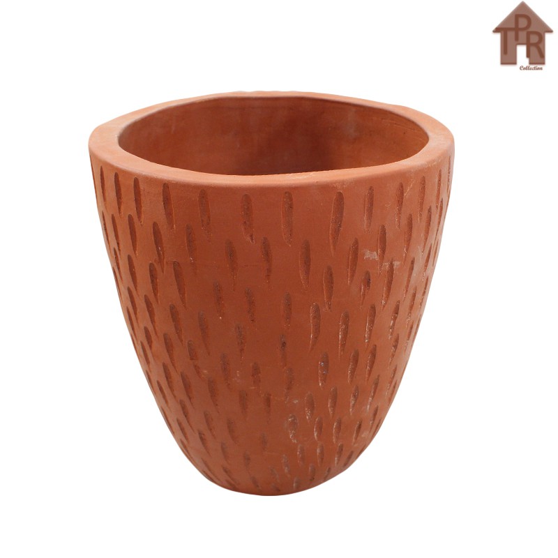 Terakota - pot bunga tanah liat model Cawan motif hujan / rintik - D30