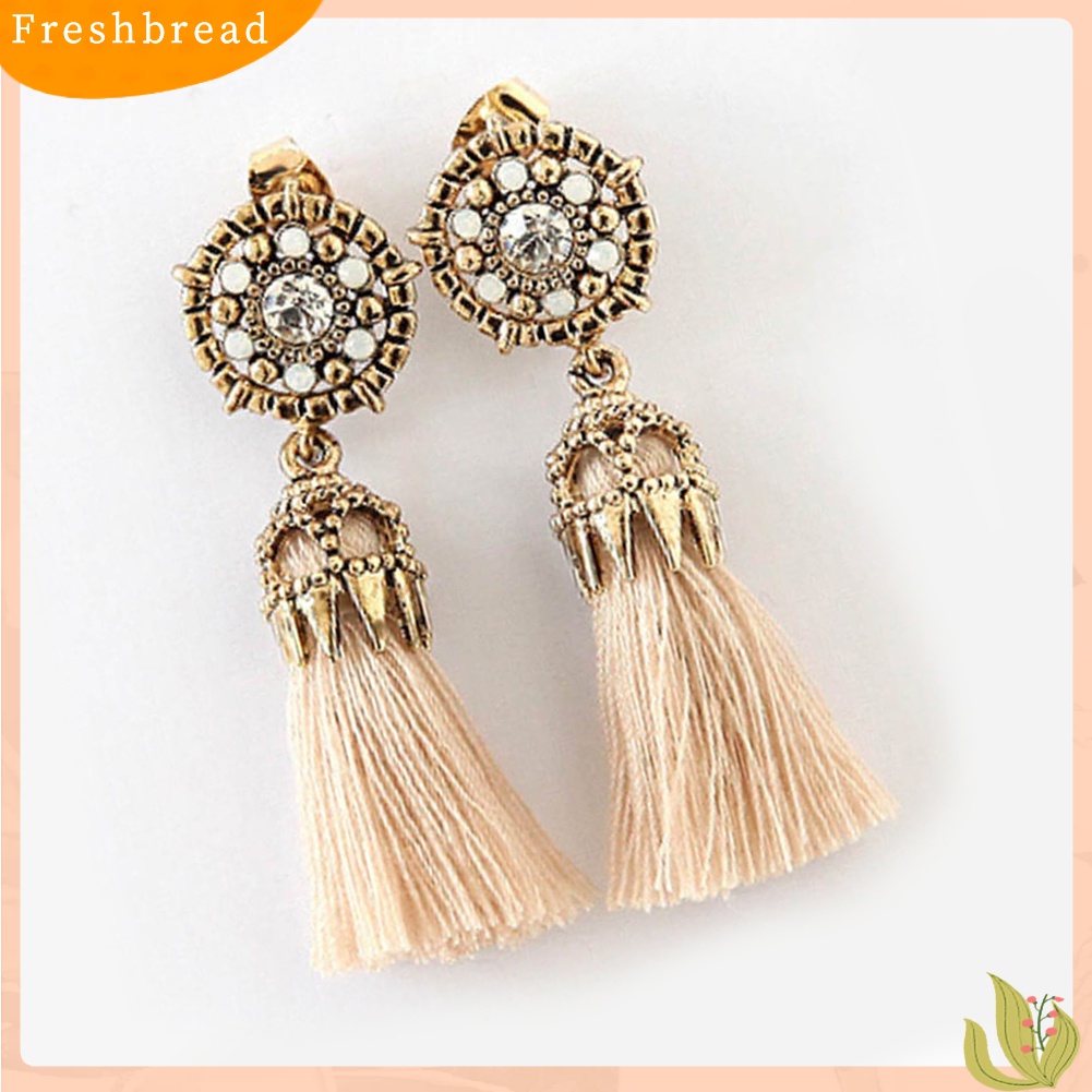 Terlaris Women's Vintage Baroque Style Hollow Rhinestone Tassel Long Dangle Earrings