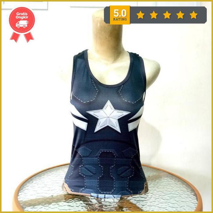 Baju Kaos Singlet Tank Top Captain America Senam Yoga Gym Wanita Zumba Premium