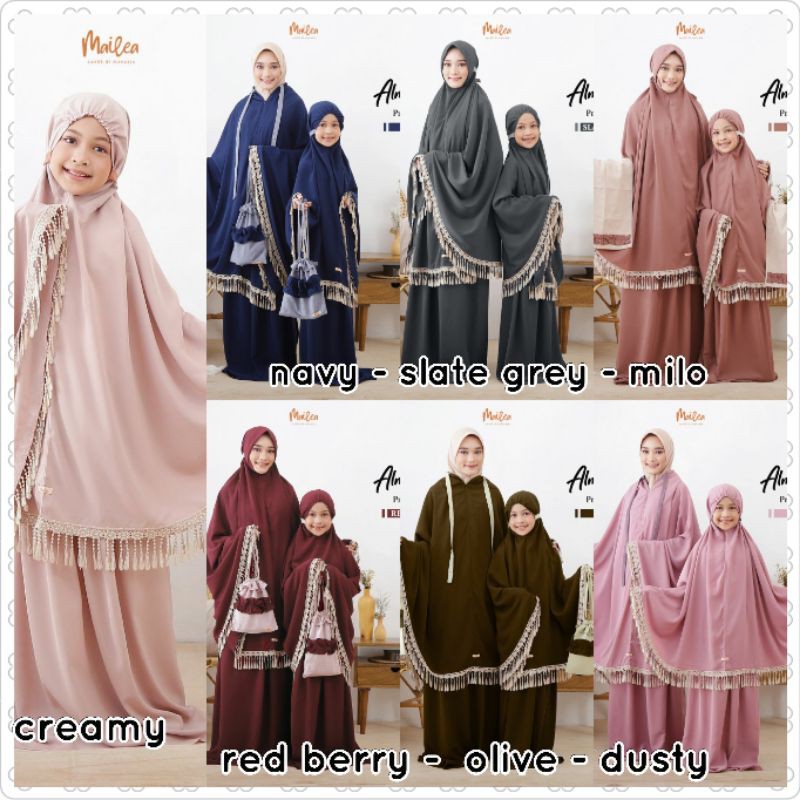 Mailea Almahyra Prayer Set Mukena woolpeach + sajadah&pouch dewasa soft ped/travelling , teen, kids