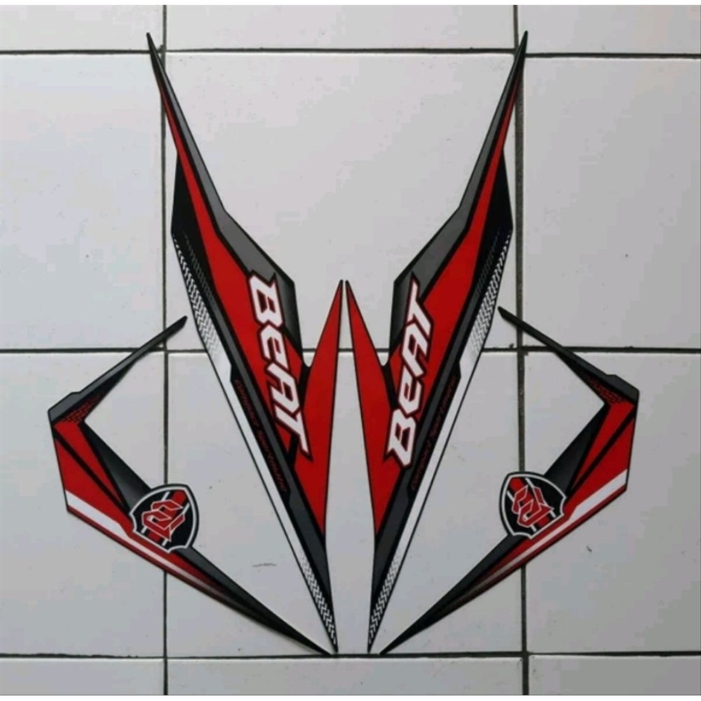 Striping stiker motor honda beat 2019 hitam lis merah