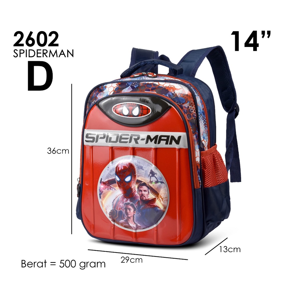 (RF) Tas Cartoon Sekolah Spiderman 2602 -14 Inch Tas Ransel Cartoon Sekolah Anak SD Tas Timbul Import