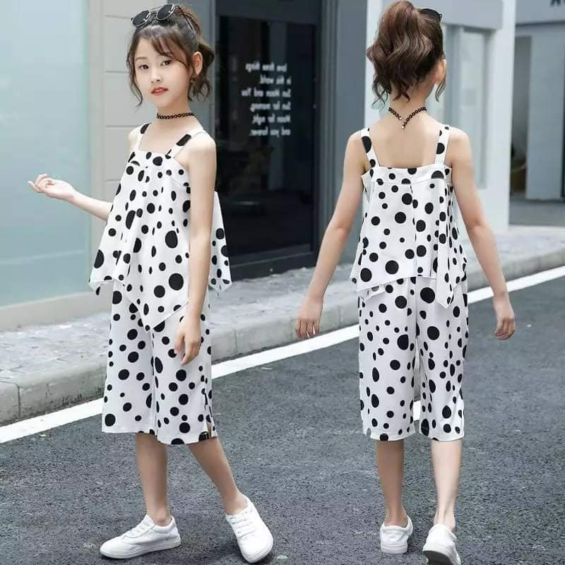 Baju Setelan Celana Anak Perempuan Polkadot BLACK AND WHITE