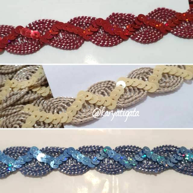 Renda / Aplikasi Sequin Motif Ombak (17 yard)