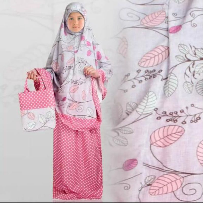 mukena anak tanggung bunga katun Jepang/mukenah tanggung katun Jepang bunga