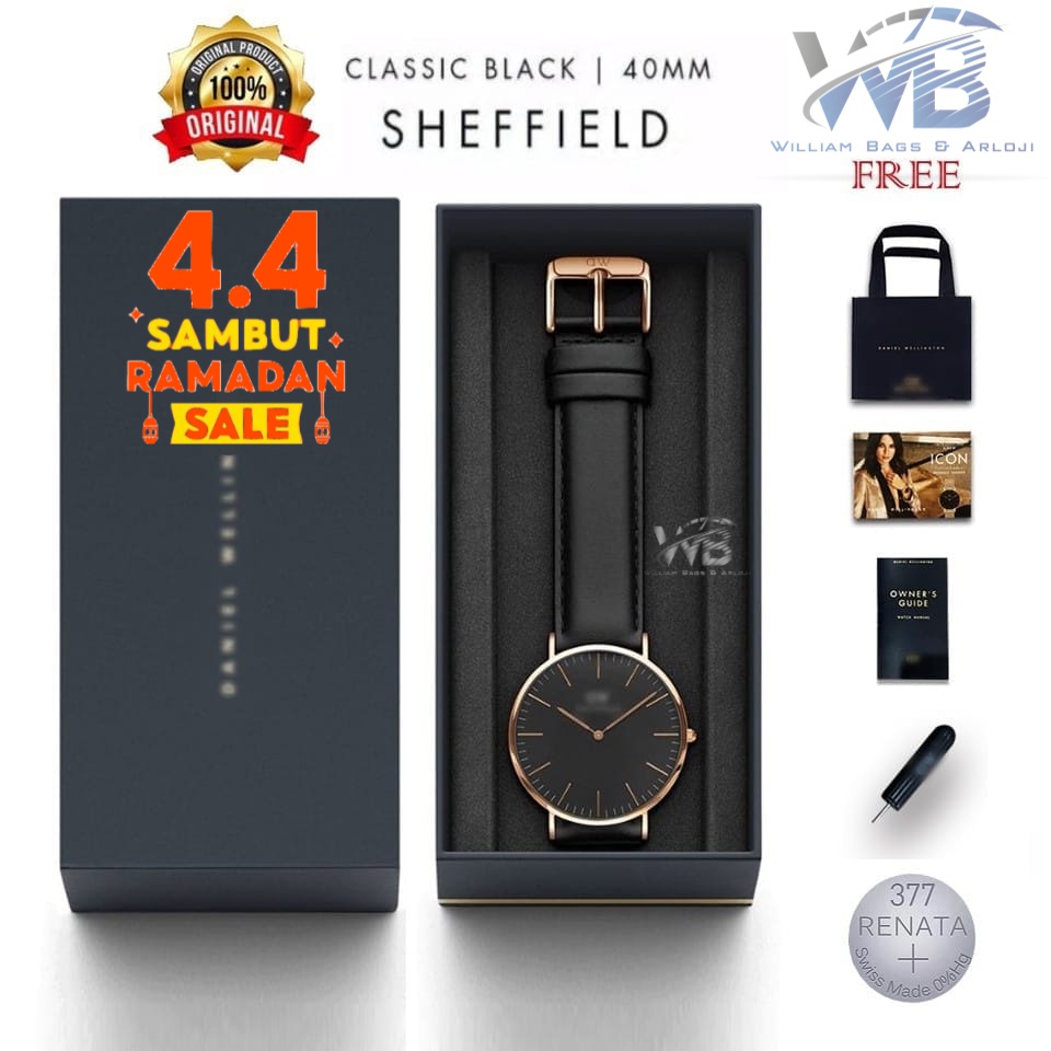 100%ORI DW JAM TANGAN PRIA WANITA DW KULIT PREMIUM KUALITI +FREE BOX DAN PAPER BAGS Baterai DIAMETER