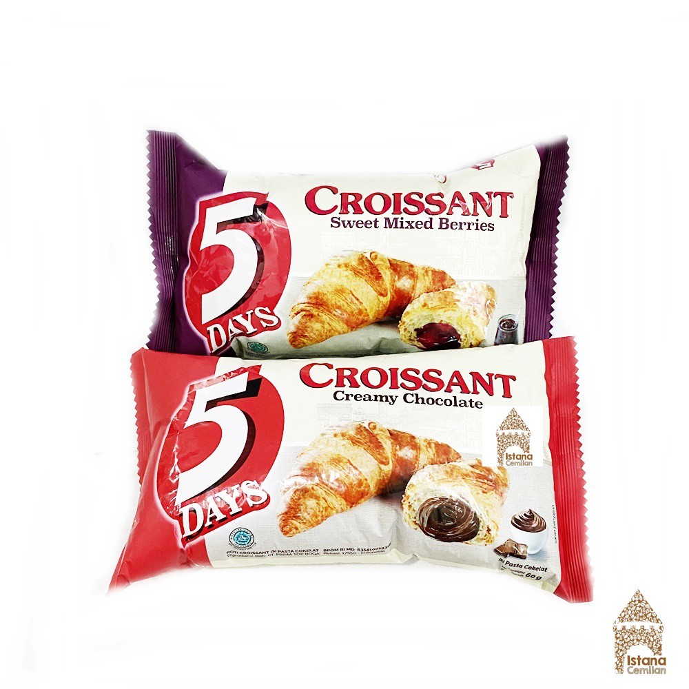 5Days / 5 Days Roti Croissant Cheese / Chocolate / Mixed Berries / Srikaya 60 Gram