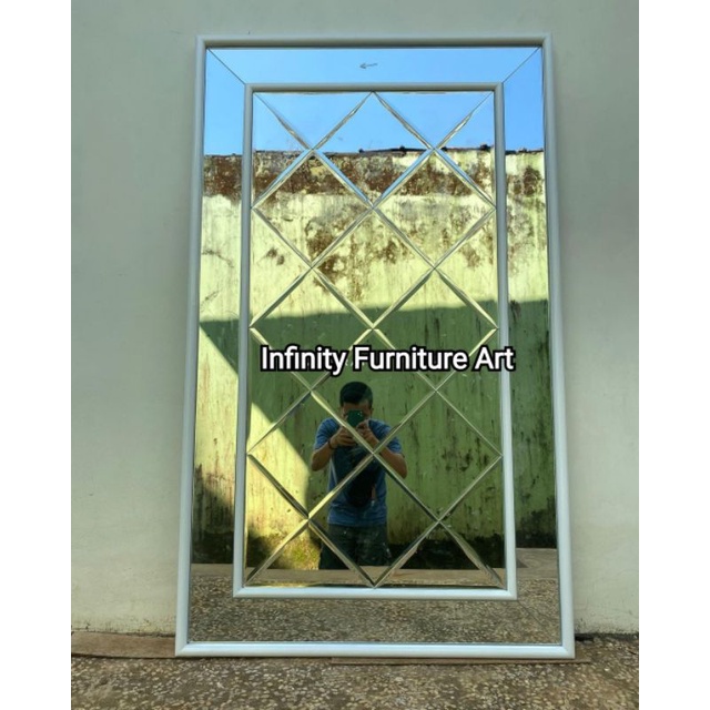 PIGURA CERMIN MINIMALIS STANDING MIRROR FULL KACA BEVEL REAL PICTURE