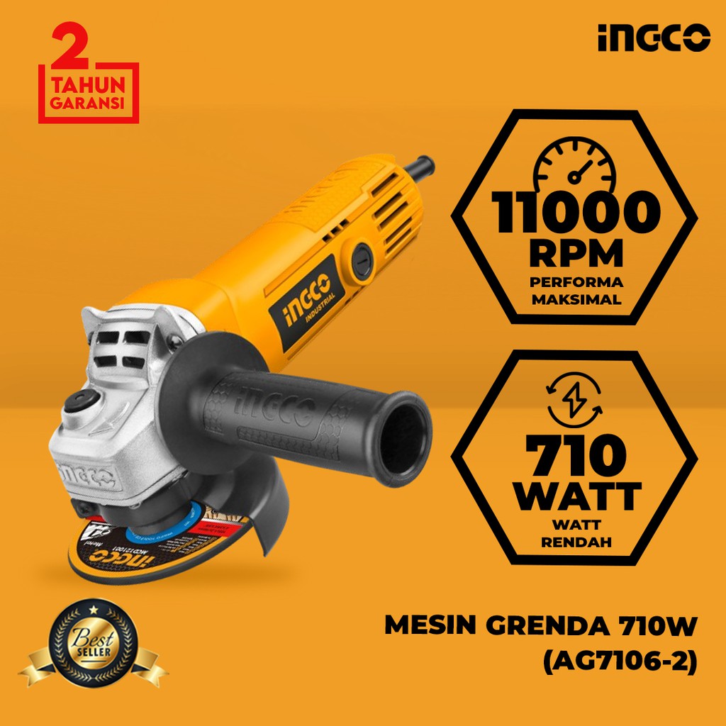 (INGCO) - MESIN GRENDA 4" 710WATT / GRINDA / GERINDA TANGAN / GURINDA KUALITAS GERMAN INGCO AG7106-2