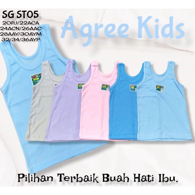 6 pcs singlet anak agree / Singlet Anak Perempuan dan laki - laki