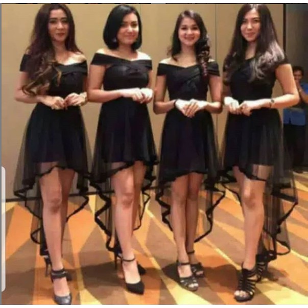 Gaun Bridesmaid Hitam pendek mini dress