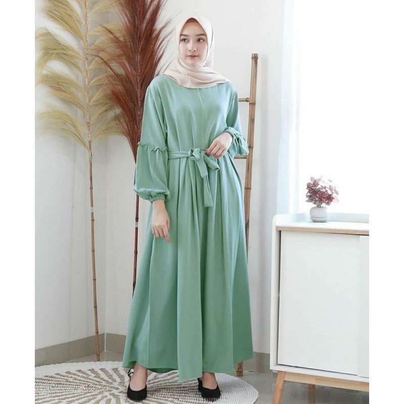 Baju Gamis Wanita Muslim Terbaru Sandira Dress cantik Murah kekinian GMS01 WN 1-LARISA MINT