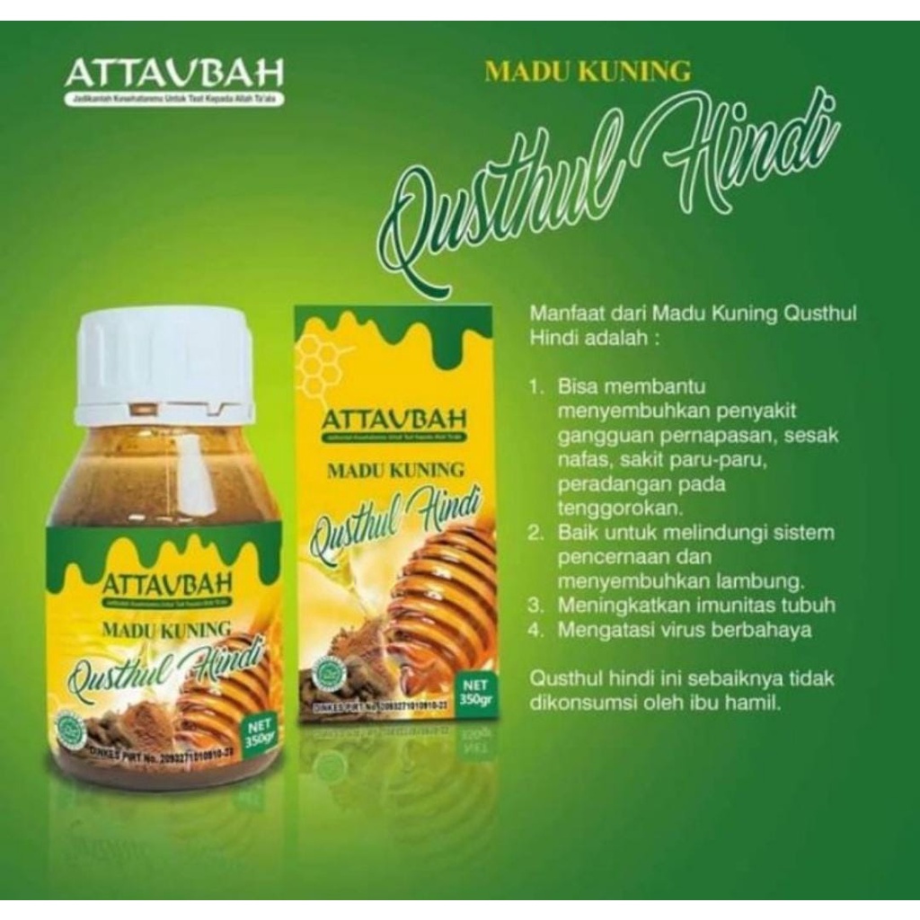 

Madu Kuning Attaubah Qusthul Hindi 350gr | Madu Sehat Lambung