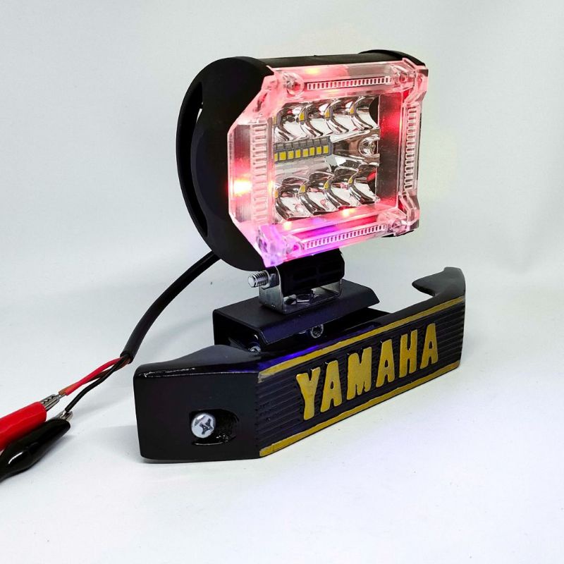 (PAKET)Lampu Depan LED 6,18,24 mata Red + Blue Plus Breket Kumis Motor Yamaha RX - KING RX-Z & RX + Special-18 3senja+kumis gold