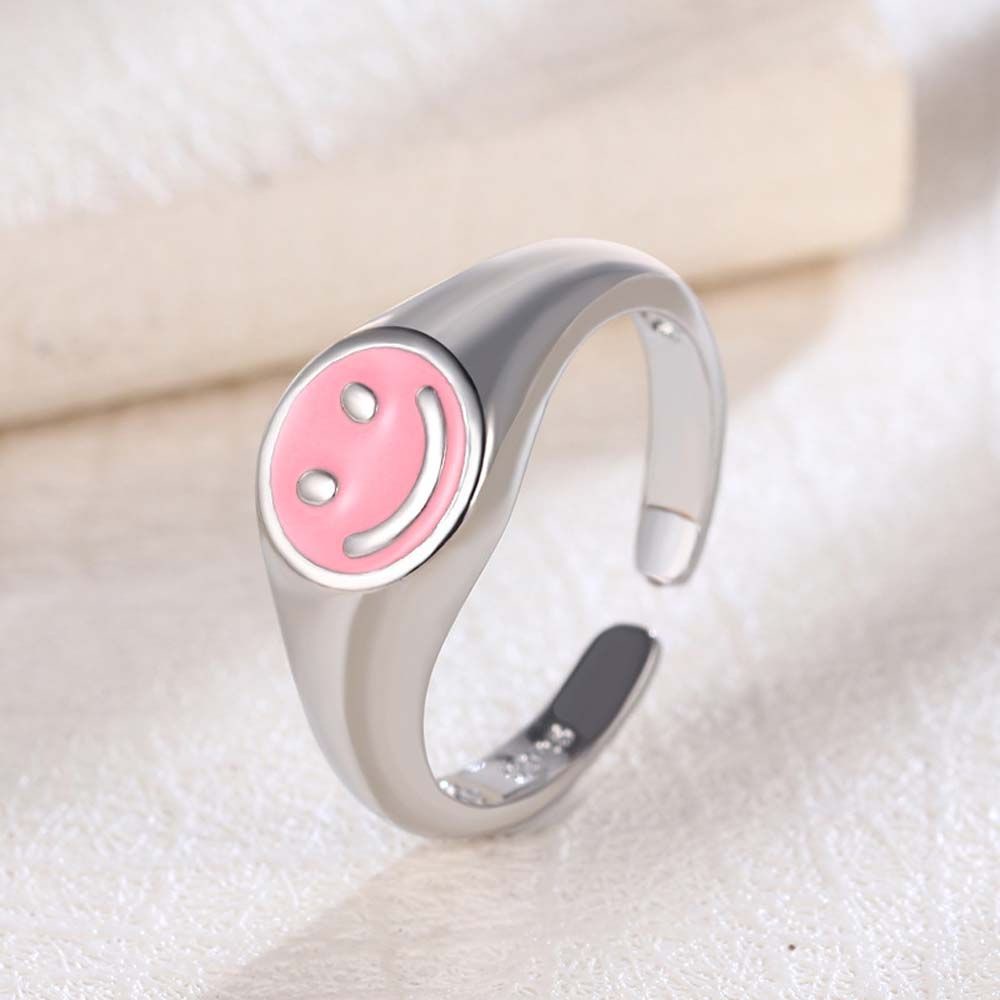 Needway  Simple Open Rings Cute Fashion Jewelry Finger Ring Dripping Oil Women Candy Color Funny Temperament Girls Smiley Face/Multicolor