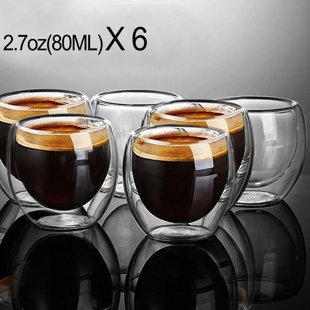 Cangkir Kopi Double Layer Glass Coffee Model Bunga 250ml - Transparan