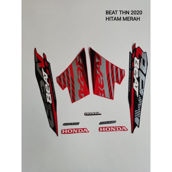 striping motor Honda Beat tahun 2020 warna hitam merah