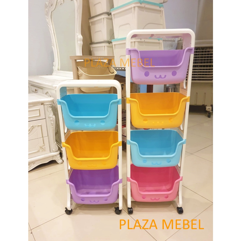Rak Tabitha Serbaguna Anak Plastik Susun 3 - 4 / Rak Mainan Roda Lucu
