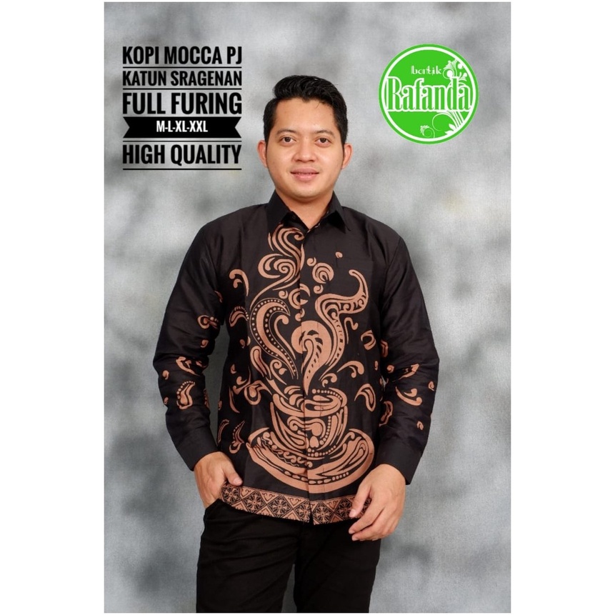 BATIK PREMIUM KOPI MOCCA KEMEJA BATIK SOLO PRIA LENGAN PANJANG LAPIS FURING ATASAN PREMIUM MODERN KO