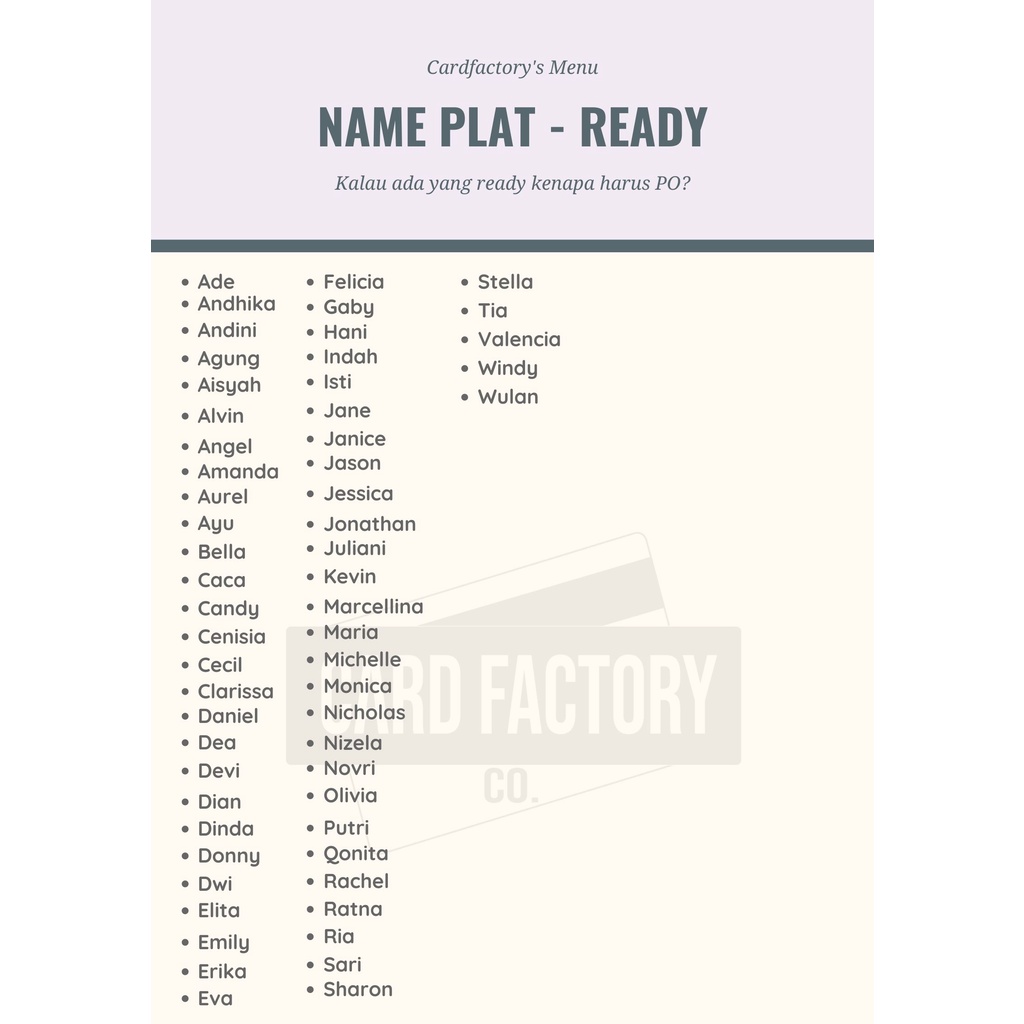 

Plat Nama READYSTOCK