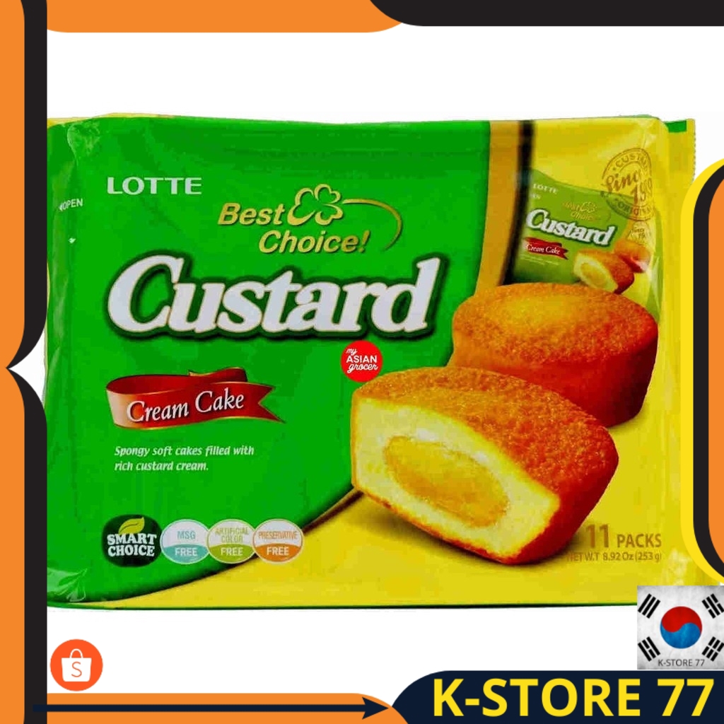 

MAKANAN KOREA HALAL LOTTE CREAM CAKE CUSTARD-SPONGY SOFT CAKES FILLED WITH RICH CUSTARD CREAM 253 GR