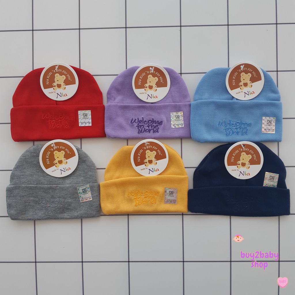 Topi Bayi NIA Newborn Bahan kaos katun Warna bordir 1 PCS