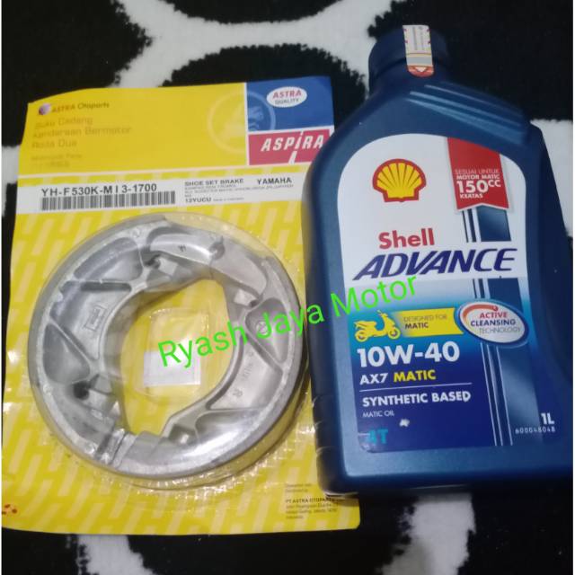 Kampas rem belakang Aerox Tromol/Lexi/Freego + Shell Ax7 matic 1ltr 10-40W