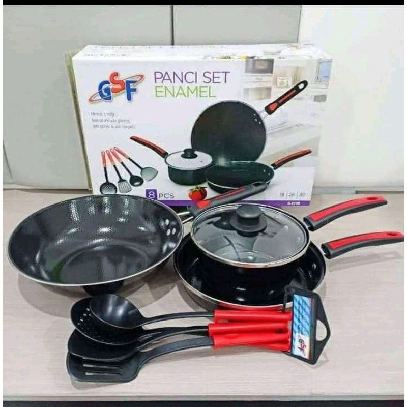 Panci Set GSF-2730 Panci Set Wajan Set Enamel Anti Lengket + Spatula Cookware 8 PCS