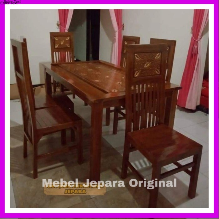 meja makan kursi kayu jati motif ukir daun