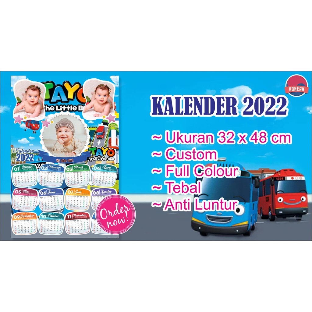 Kalender 2022 Custom / Kalender 2022 Dinding / Kalender 2022 poster TAYO / Kalender anak