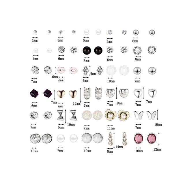 LRC Anting Set Fashion Color Red Lip Studded Alloy Stud Earring Set (30 Pairs) F70867