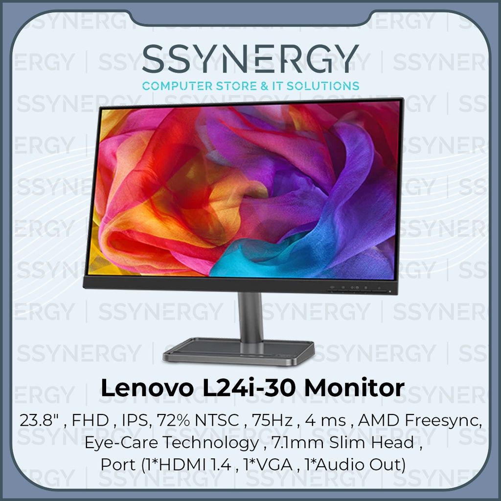 Lenovo Monitor 23.8 Inch HDMI 250 nits 72% NTSC 75 Hz L24i-30-0