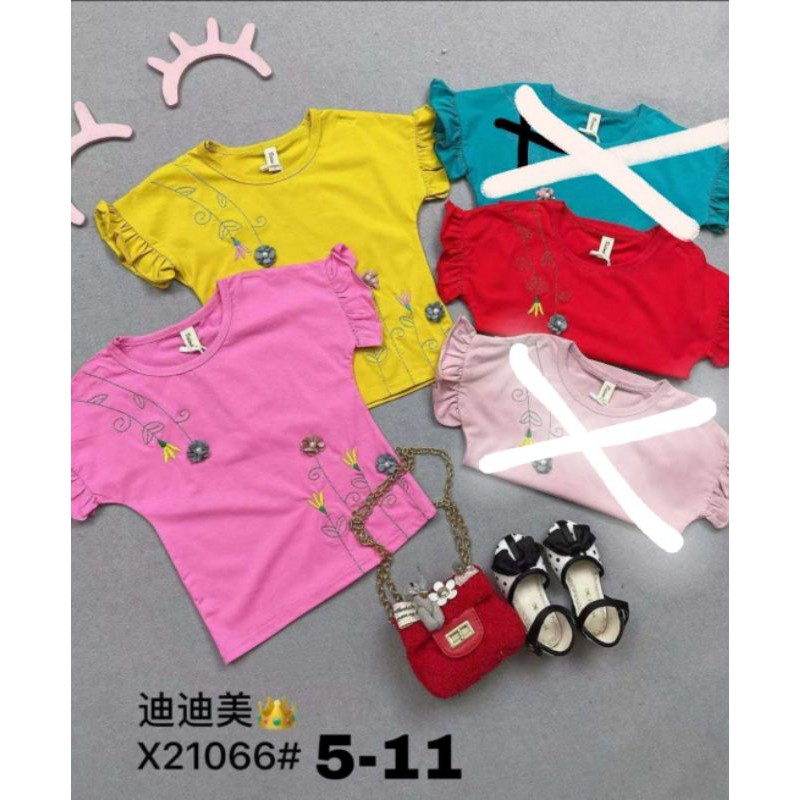 atasan / kaos / baju import spandek melar anak perempuan renda bunga  timbul / bunga 3d / monte