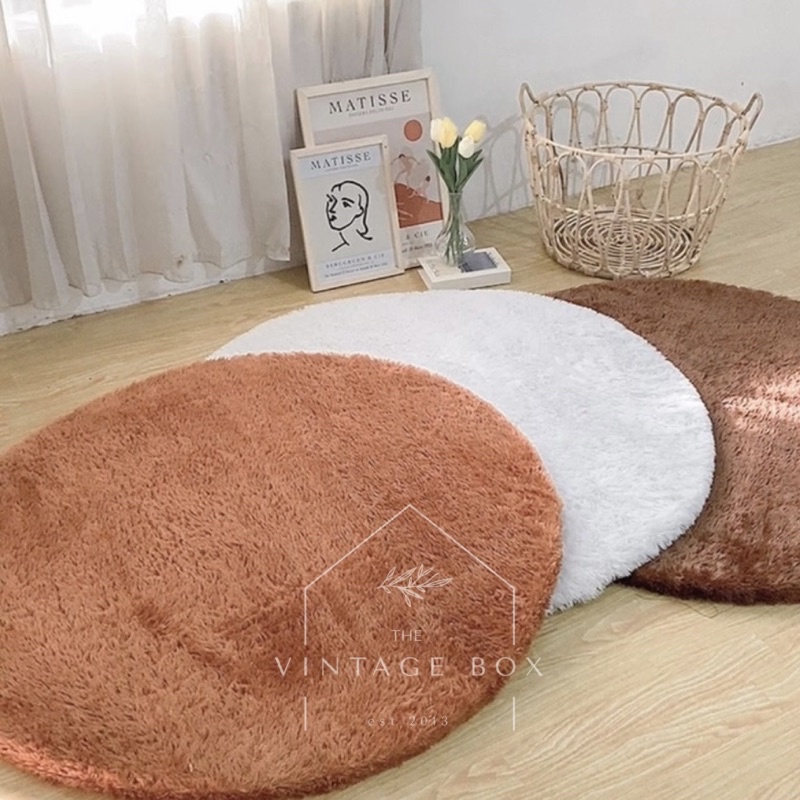 [JUMBO 150cm] KARPET BULU BULAT WOOL RASFUR SURPET BIG SIZE DIAMETER 150cm ANTI RONTOK VINTAGEBOX