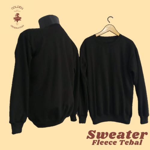 SWEATER POLOS HITAM TEBAL POLOS DISTRO CEWE COWO FLEECE