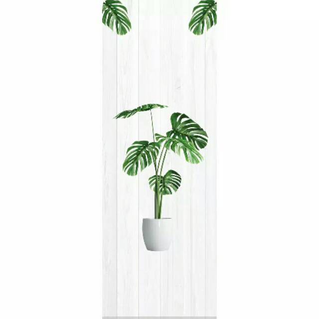 STIKER KULKAS 1 PINTU DAN 2 PINTU BUNGA DAUN MONSTERA FRESH PUTIH HIJAU LUCU UNIK PROMO KAYU VINTAGE