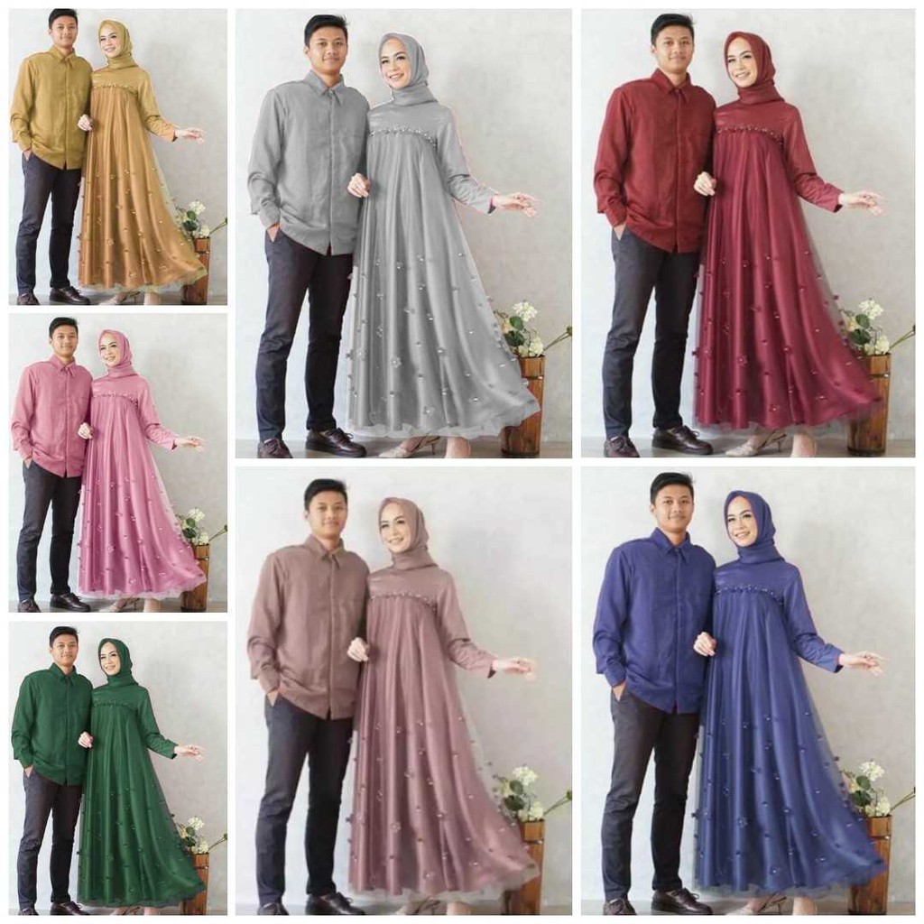 100% REAL PIC SET CP HARAGA SIZE L - XL GAMIS COUPLE PESTA MOSCREPE KOMBI TILE BUNGA MUTIARA BAJU CO