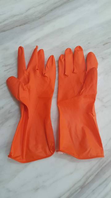 SARUNG TANGAN KARET LATEX ORANGE KENMASTER 1 PASANG TEBAL CUCI PIRING